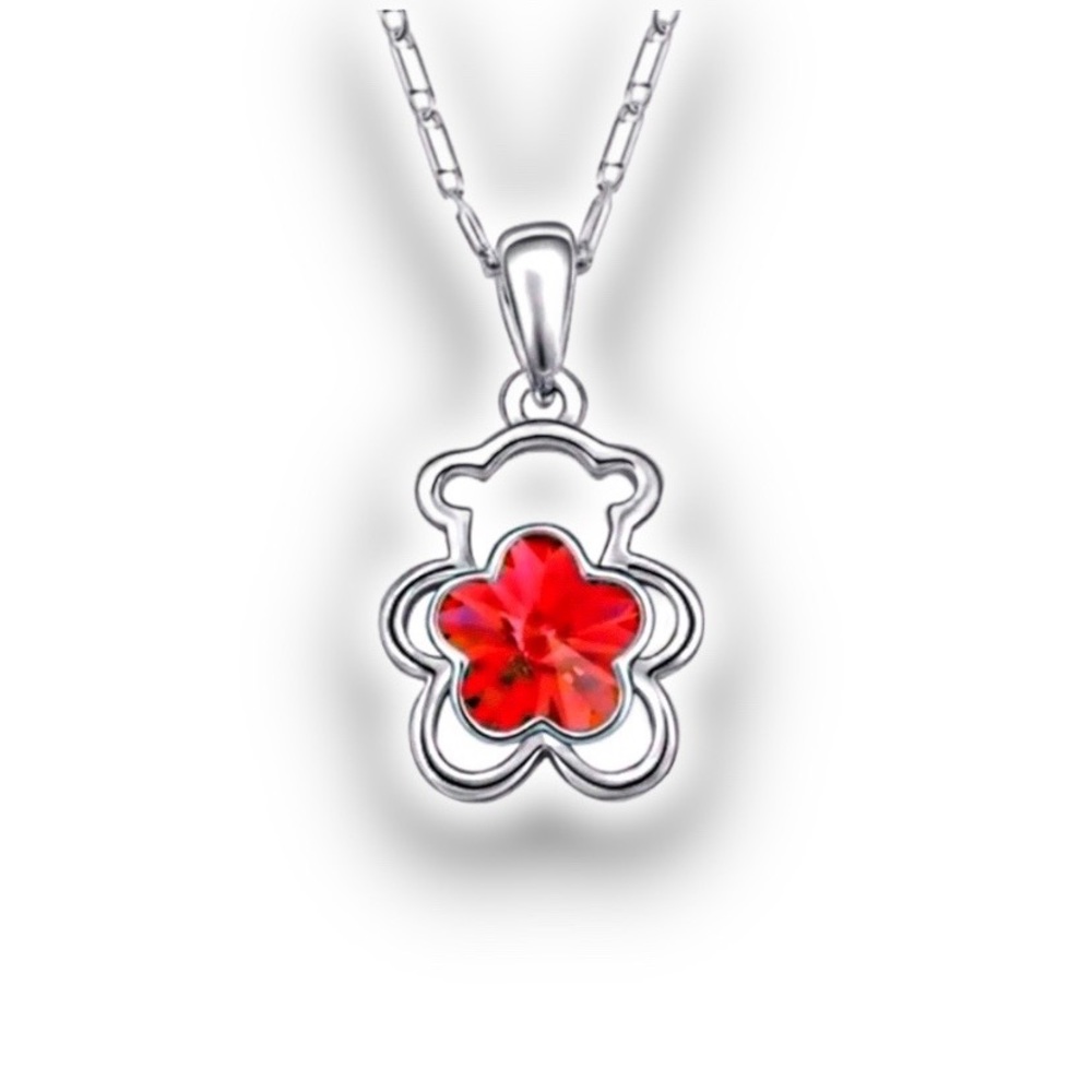 Ruby Crystal Bear Pendant Charm & Necklace Jewelry
